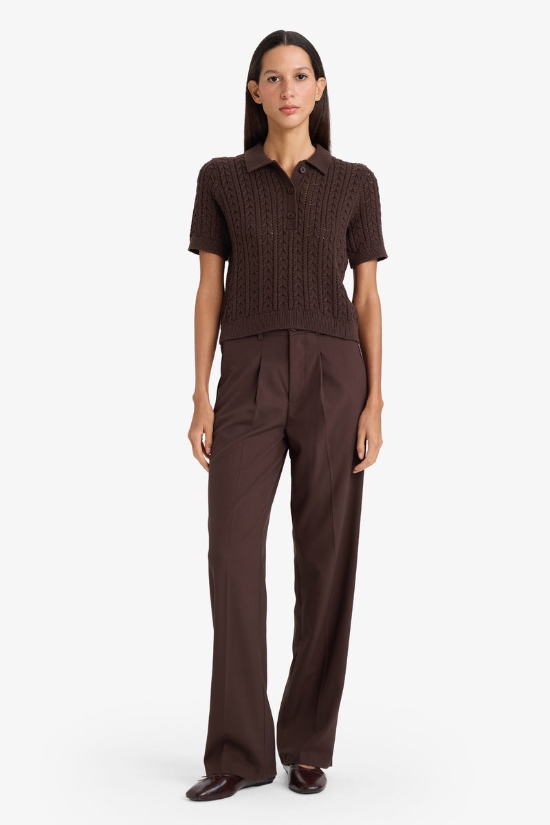 DeFacto Brown Woman Regular Fit Polo Collar Knitwear Pullover Casual - Image 2